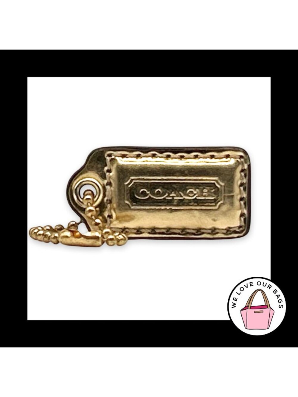 COACH POPPY HANG TAG 1.5" Gold Mirrored Leather Bag Charm Keychain Fob Small